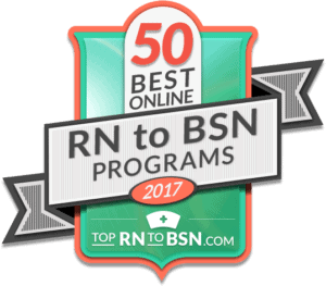 Best RN to BSN programs award logo shield	