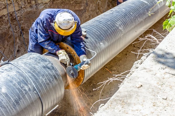 A Pipe fitter working on a welding seam