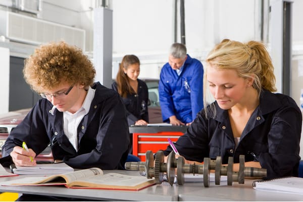 Students studying Automotive Courses at a Trade School