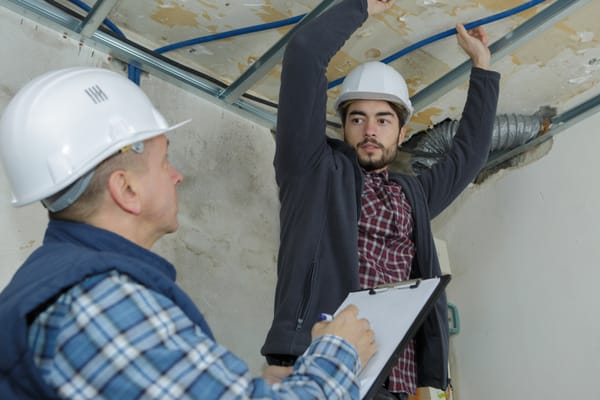 apprentice electrician wiring a large room