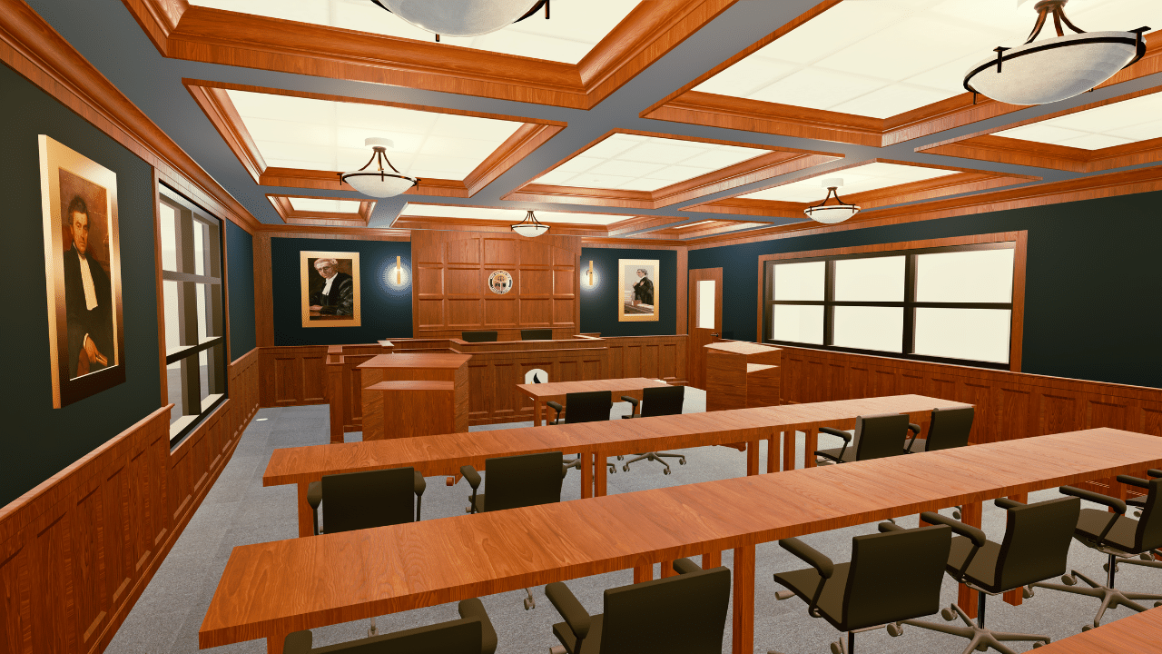 mock courtroom at New England Institute of Technology East Greenwich Campus